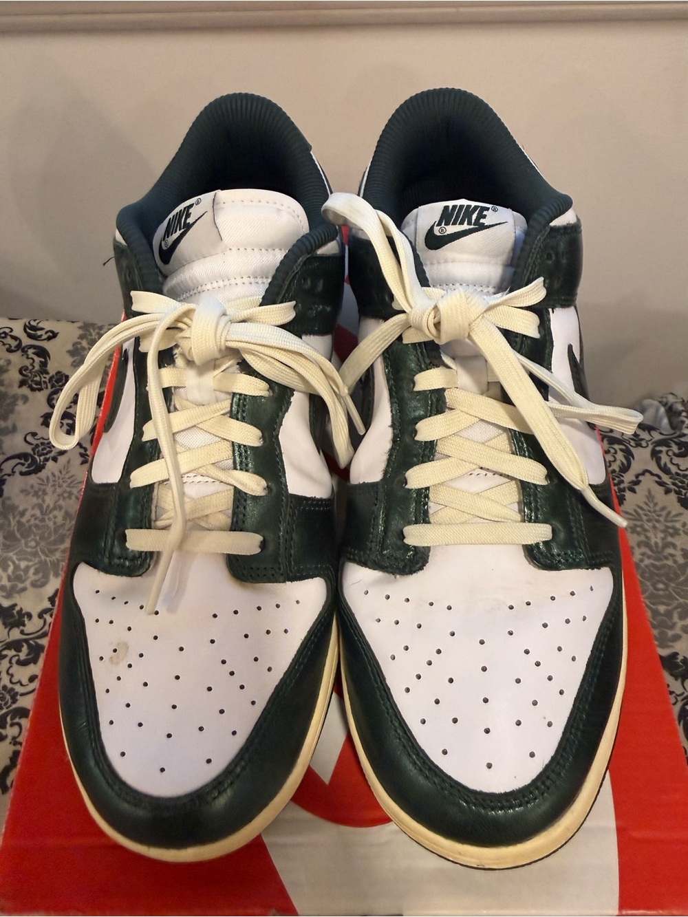 Nike Dunk Low Sneakers — White & Dark Green size 11 women’s/ 9.5 men’s